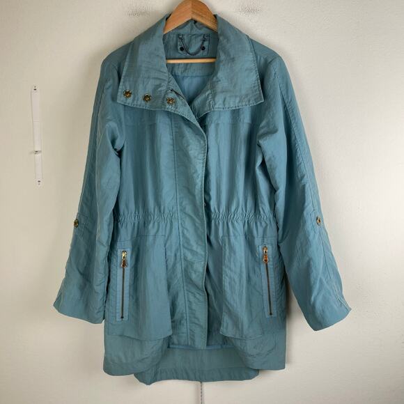 My Anorak Jacket Size M Aqua Blue Hooded Rain Utility Packable Classic Preppy - Picture 3 of 9